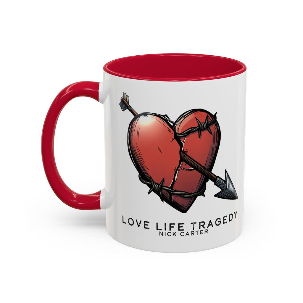 Love Life Tragedy Red Heart Mug