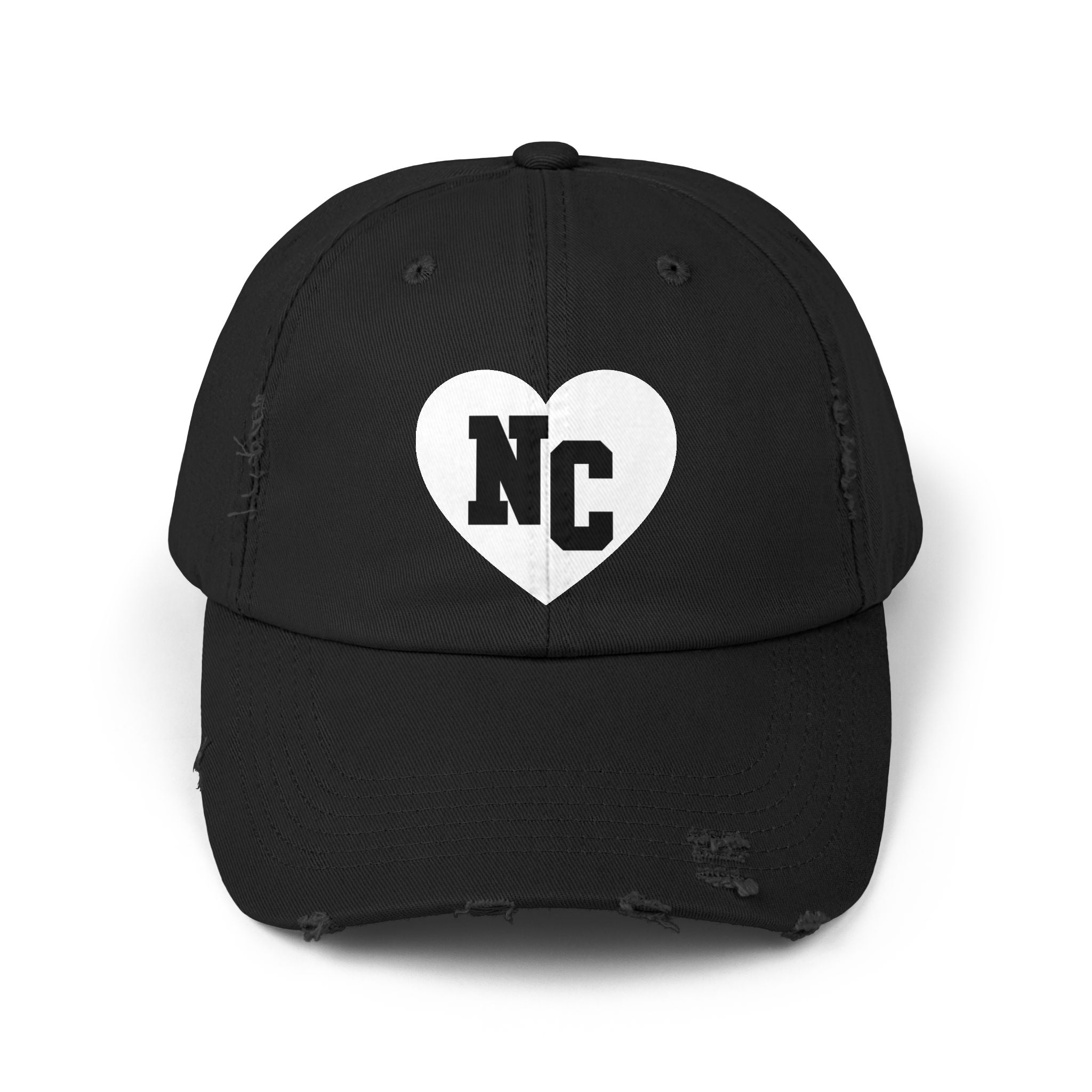 NC Heart Distressed Letterman Baseball Cap